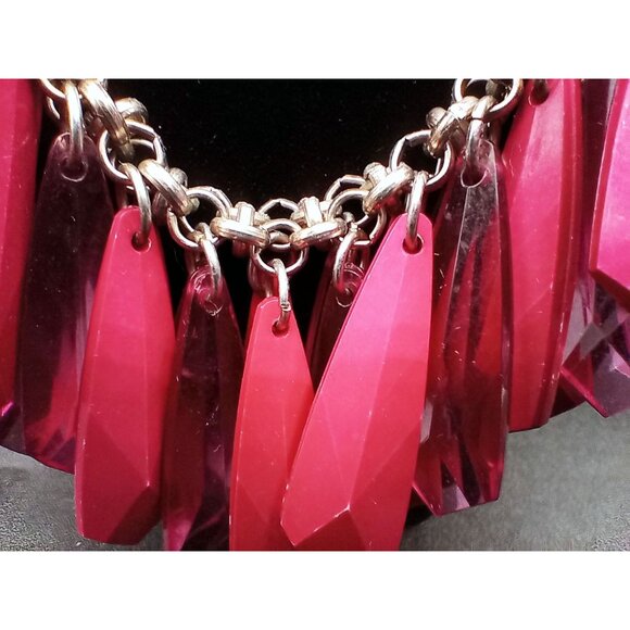 Bold Pink Statement Necklace Faceted Acrylic Drops Chunky Bib Adjustable Y2K 'N' - Picture 10 of 13